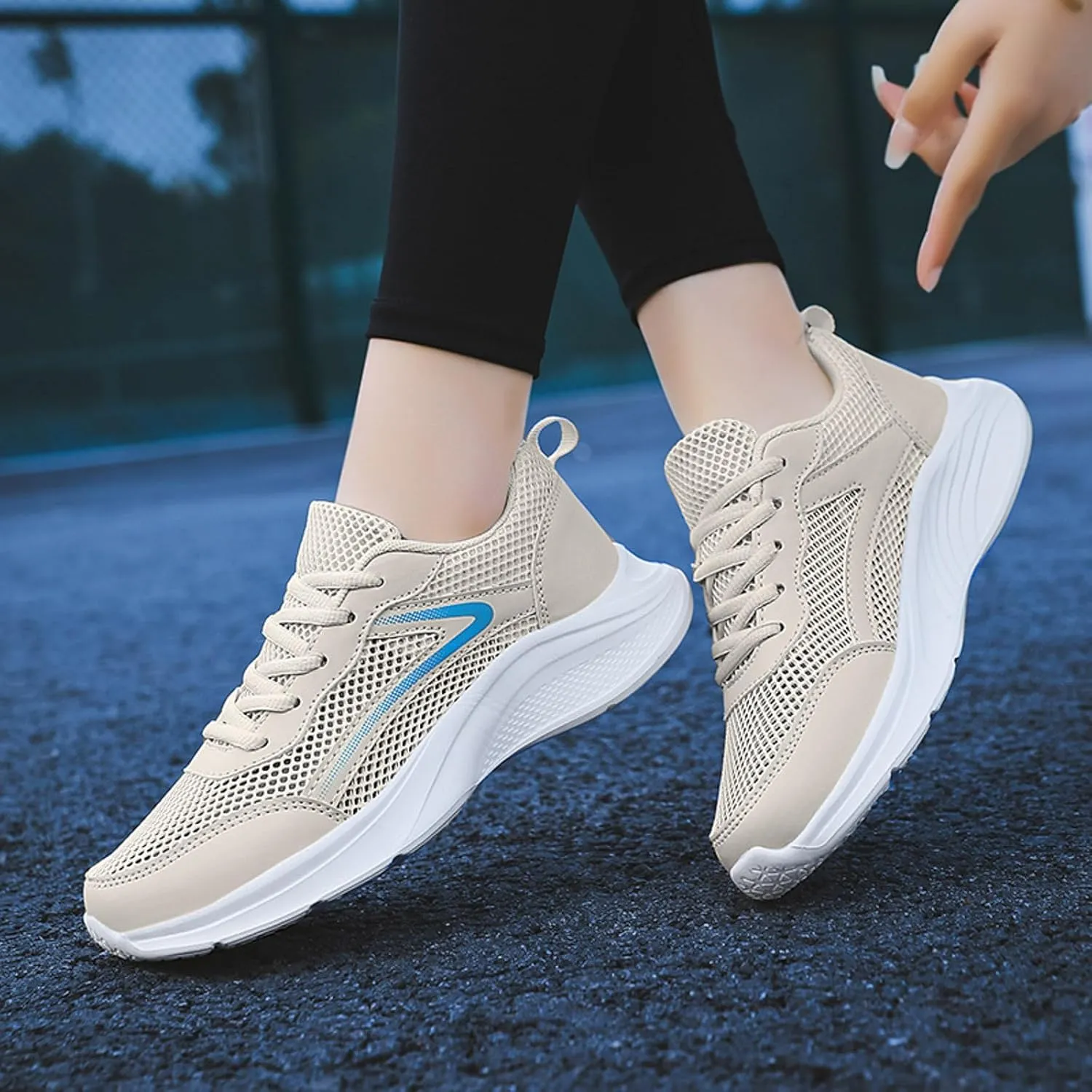 Women Tennis Shoes Fashion Running Sneaker Breathable Lace-Up Walking Shoes Non Slip Workout Shoes for Indoor Outdoor Gym