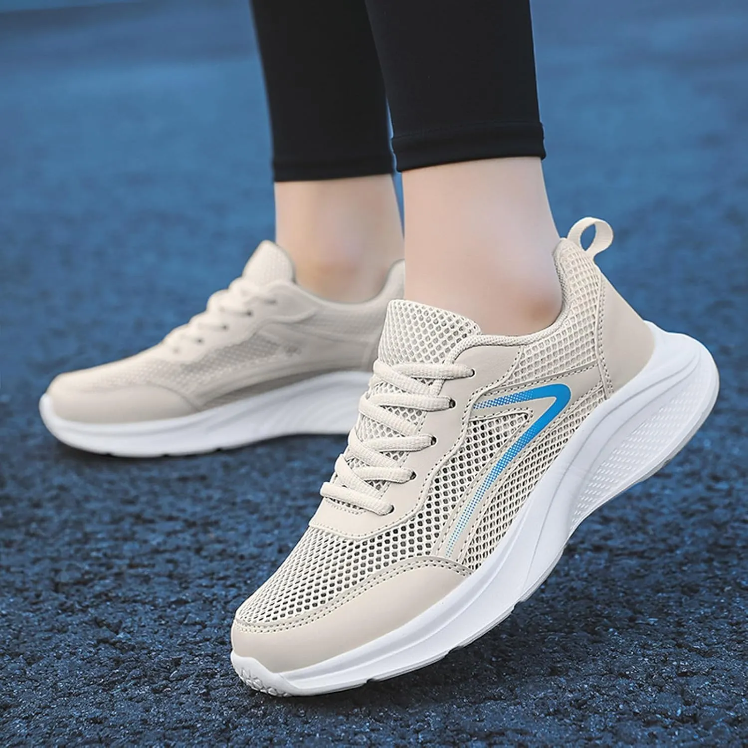 Women Tennis Shoes Fashion Running Sneaker Breathable Lace-Up Walking Shoes Non Slip Workout Shoes for Indoor Outdoor Gym