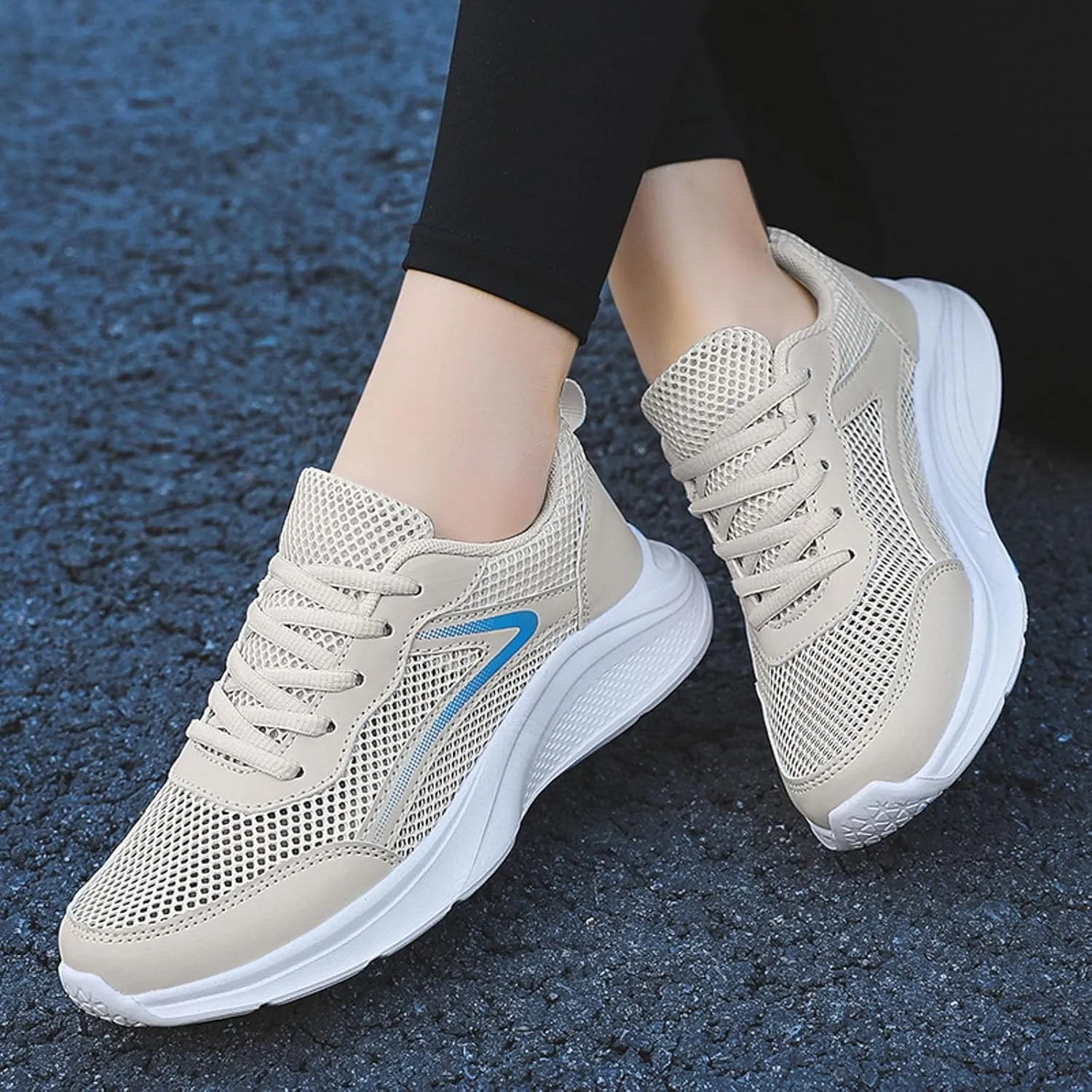 Women Tennis Shoes Fashion Running Sneaker Breathable Lace-Up Walking Shoes Non Slip Workout Shoes for Indoor Outdoor Gym