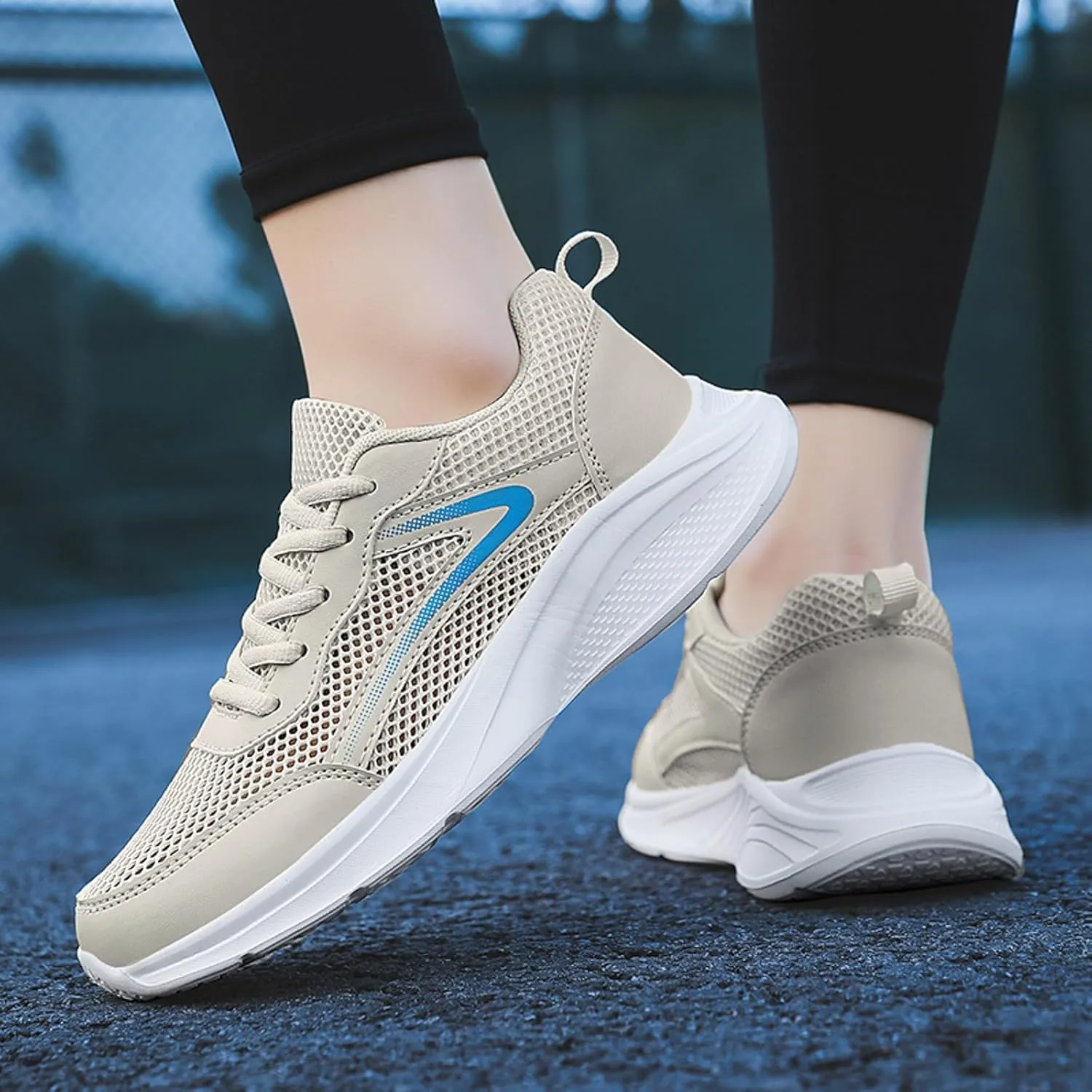 Women Tennis Shoes Fashion Running Sneaker Breathable Lace-Up Walking Shoes Non Slip Workout Shoes for Indoor Outdoor Gym