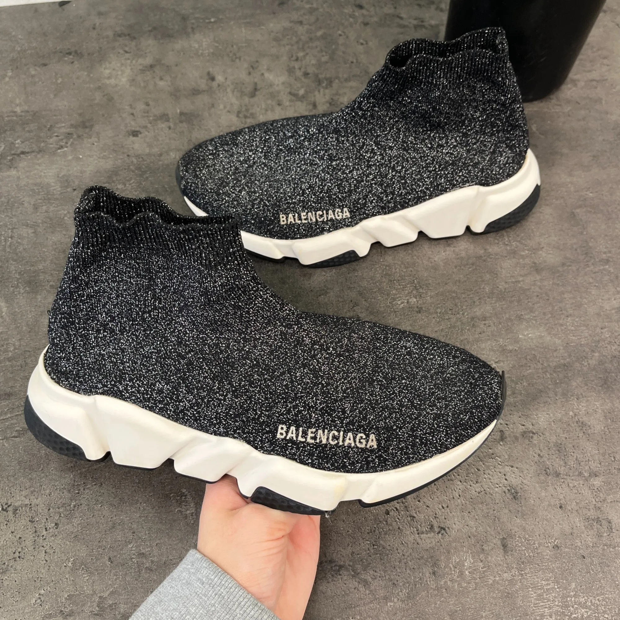 Women's Glitter Speed Sock High Trainers Black Size EU 37 / UK 4